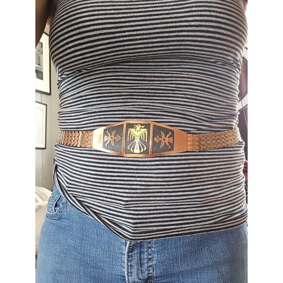 VTG Solid Copper Thunderbird Buckle w/ Stretch Belt 31" Native American Style - Picture 8 of 13